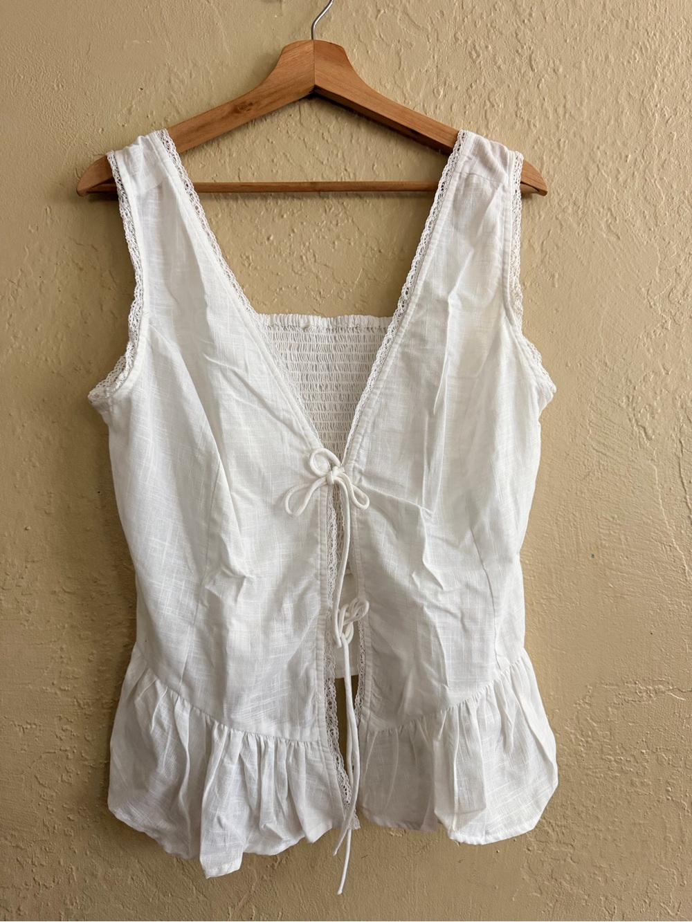 White Sleeveless Tie-Front Ruffle Tank Top